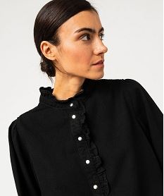 blouse en toile de coton avec col fronce femme noir blousesF348401_2