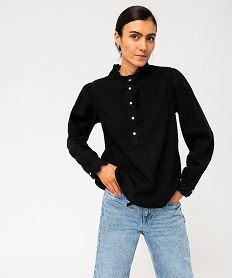 blouse en toile de coton avec col fronce femme noir blousesF348401_4