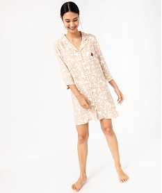 GEMO Chemise de nuit liquette imprimée à manches 34 femme - LuluCastagnette Beige