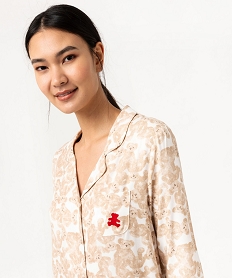 chemise de nuit liquette imprimee a manches 34 femme - lulucastagnette beige nuisettes chemises de nuitF349001_2
