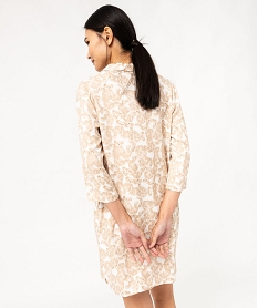 chemise de nuit liquette imprimee a manches 34 femme - lulucastagnette beige nuisettes chemises de nuitF349001_3