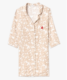 chemise de nuit liquette imprimee a manches 34 femme - lulucastagnette beige nuisettes chemises de nuitF349001_4