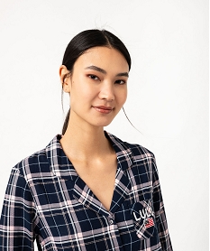 chemise de nuit liquette a carreaux et manches 34 femme - lulucastagnette bleu nuisettes chemises de nuitF349101_2