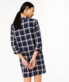 chemise de nuit liquette a carreaux et manches 34 femme - lulucastagnette bleu nuisettes chemises de nuitF349101_3