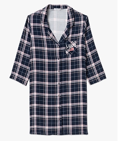 chemise de nuit liquette a carreaux et manches 34 femme - lulucastagnette bleu nuisettes chemises de nuitF349101_4