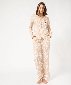 pyjama en viscose fluide imprimee ourson femme - lulucastagnette beige pyjamas ensembles vestesF349301_2