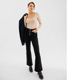 tee-shirt thermique a manches longues et col rond femme beige hauts de pyjamaF349501_4