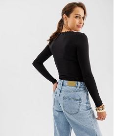 tee-shirt thermique a manches longues et col rond femme noir standard hauts de pyjamaF349601_3