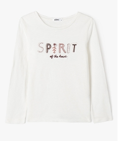 tee-shirt manches longues en coton brode a sequins fille beige tee-shirtsF350701_1