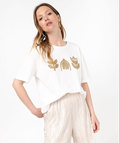 GEMO Tee-shirt manches courtes crop top avec motif brodé femme blanc chine