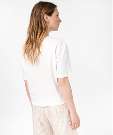 tee-shirt manches courtes crop top avec motif brode femme beige t-shirts manches courtesF351801_3