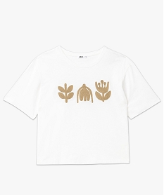 tee-shirt manches courtes crop top avec motif brode femme beige t-shirts manches courtesF351801_4