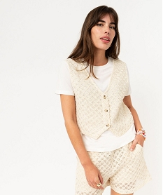 GEMO Tee-shirt manches courtes avec gilet sans manches effet 2-en-1 femme Beige