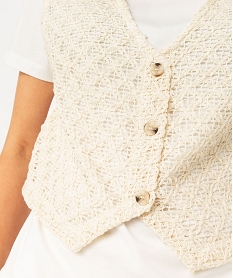 tee-shirt manches courtes avec gilet sans manches effet 2-en-1 femme beige t-shirts manches courtesF351901_2