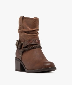 boots a petit talon carre avec col effet drape et brides fantaisie marron standardF353201_2