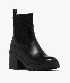 boots femme a talon et bout carres avec col chaussette paillete noir standardF353301_2