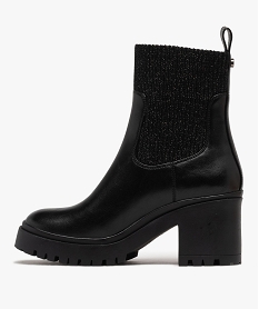 boots femme a talon et bout carres avec col chaussette paillete noir standardF353301_3