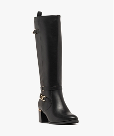 bottes a talon carre lisere dore avec bride fantaisie femme noir standard bottes a talonF353601_2