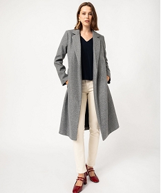 GEMO Manteau long aspect drap de laine avec ceinture femme Gris