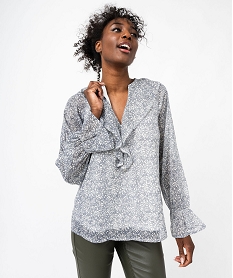 blouse en voile a grand col v volante femme bleu blousesF355001_2
