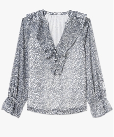 blouse en voile a grand col v volante femme bleu blousesF355001_4