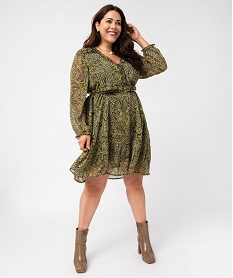 GEMO Robe manches longues en voile imprimé femme grande taille imprime fleurs