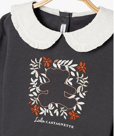 sweat en molleton a col claudine brode bebe fille - lulucastagnette gris sweatsF357501_2
