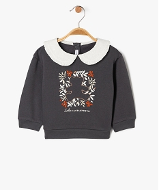 sweat en molleton a col claudine brode bebe fille - lulucastagnette gris sweatsF357501_4