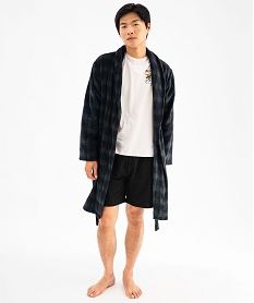 robe de chambre en velours motif tartan homme bleuF358101_2
