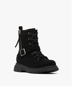 boots fille en suedine a double zip et a lacets avec bride a boucle passante noir vif bottes et bootsF361001_2