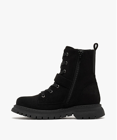 boots fille en suedine a double zip et a lacets avec bride a boucle passante noir vif bottes et bootsF361001_3