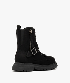 boots fille en suedine a double zip et a lacets avec bride a boucle passante noir vif bottes et bootsF361001_4