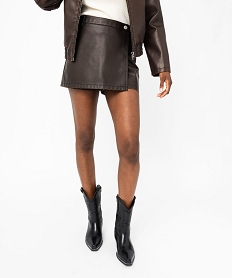 GEMO Jupe short en matière synthétique cuir imitation femme marron standard
