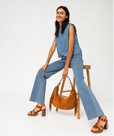 jean flare taille haute en denim extensible femme gris taille hauteF362001_4