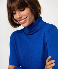 pull fin en viscose a col roule femme bleu pullsF363101_2