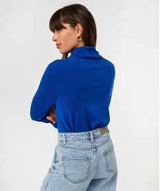 pull fin en viscose a col roule femme bleu pullsF363101_3