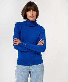 pull fin en viscose a col roule femme bleu pullsF363101_4