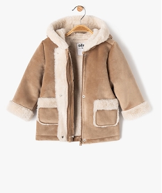 manteau a capuche en velours doublure peluche bebe fille beige manteauxF363401_2
