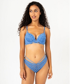 shorty en dentelle graphique a brides elastiques femme bleu shortiesF363801_3