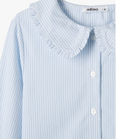 chemise rayee a manches longues avec col claudine fille bleuF364301_2