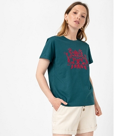 tee-shirt manches courtes avec motif brode femme vert t-shirts manches courtesF365101_2