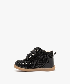 chaussures premiers pas bebe fille bottillons dessus en cuir motif leopard ton sur ton noir standardF365901_3