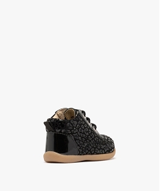 chaussures premiers pas bebe fille bottillons dessus en cuir motif leopard ton sur ton noir standardF365901_4