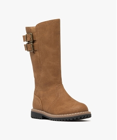 bottes fille effet graine avec brides fantaisie et a zip marron standardF366501_2
