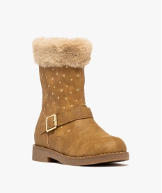 bottines fille fourrees et a col duveteux avec etoiles brillantes beige standardF367201_2
