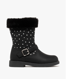 GEMO Bottines fille fourrées et à col duveteux avec étoiles brillantes noir vif