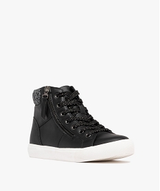 baskets femme montantes avec col en maille a lacets et zip fantaisie noir standard baskets montantesF368601_2