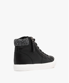 baskets femme montantes avec col en maille a lacets et zip fantaisie noir standard baskets montantesF368601_4