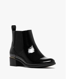 bottines femme vernies style chelsea a zip et bout amande avec lisere dore noir standard bottines et bootsF368701_2