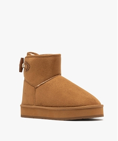 boots femme en suedine avec bouton style duffle-coat et semelle epaisse brun bottines fourreesF368901_2